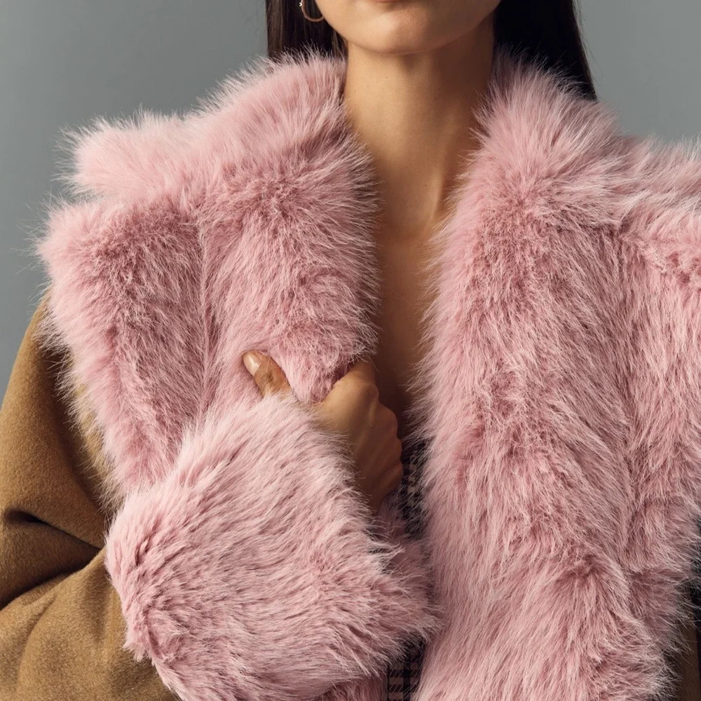 Anthropologie Pink and Brown Cape Coat - Picture 2 of 4